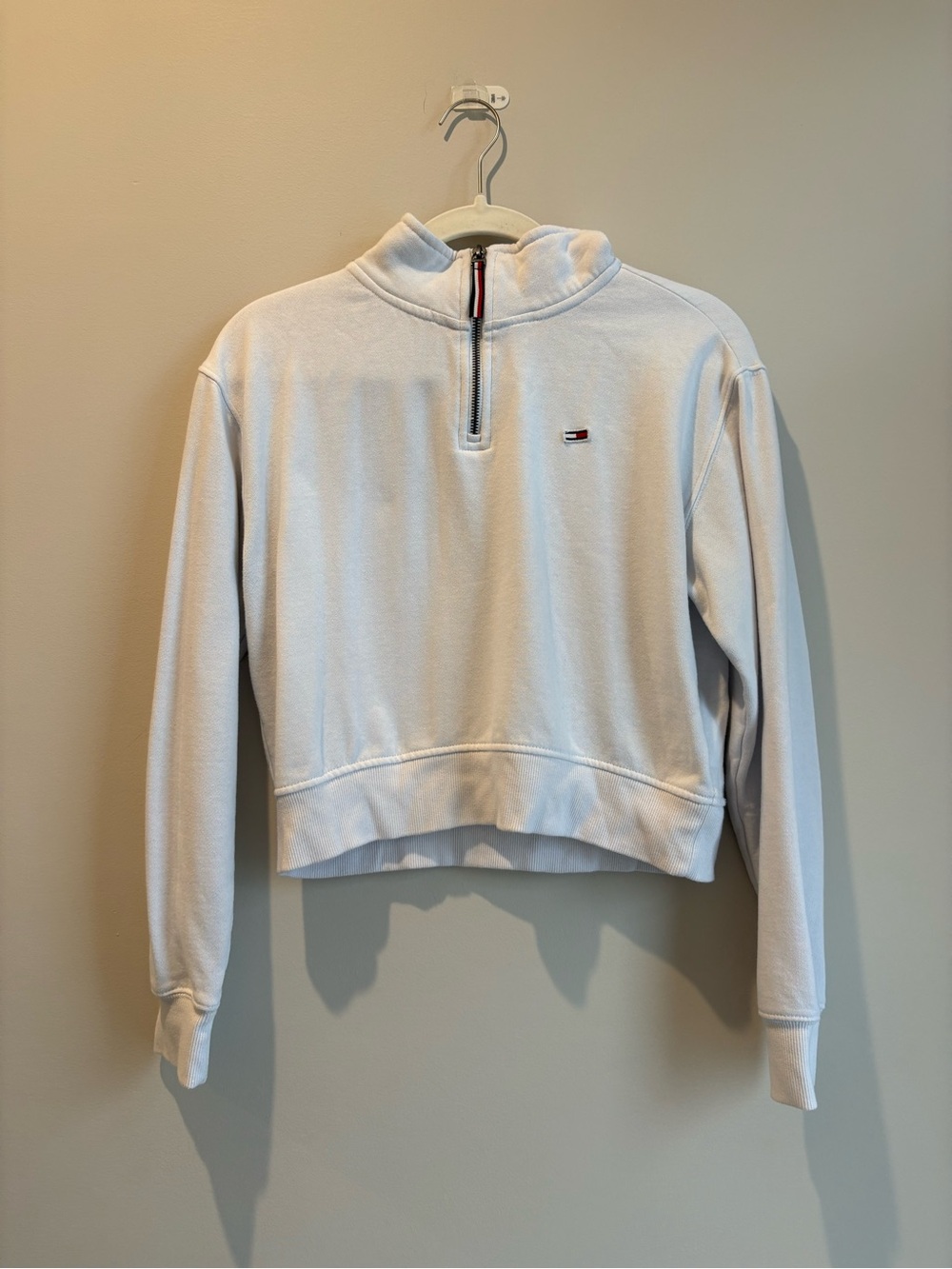 Tommy Hilfiger White Half-Zip Cropped Sweatshirt